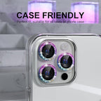 Choiche Compatible for iPhone 16 Pro/iPhone 16 Pro Max Camera Lens Protector Bling, 9H Tempered Glass Camera Cover Screen Protector Metal Ring Decoration Accessories (Glitter-Colorful)