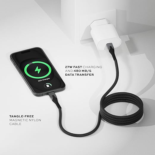 Statik MagStack USB to USB C Cable, Clutter-Free Magnetic Charging Cable, A to Type C Charger Fast Charging Phone Charger Cord, Compatible with iPhone 16 Pro Max, 15, Galaxy S24, 27W 6FT/2M, 3-Pack