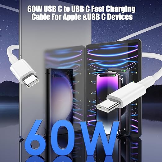 3-Pack [3.3FT+10FT+10FT] 60W USB C to USB C Cable, Type C to Type C Cable,Fast Charging Cable for iPhone 16 15 Pro Plus Pro Max，for Galaxy S24 S23, for iPad Pro/Air, for MacBook Pro/Air and More