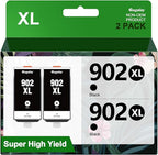 902XL Ink Cartridges for HP Printers Replacement for HP 902XL Black Ink Cartridge High-Yield Works for 6958 6962 6950 Pro 6978 6968 6975 Printer T6M14AN 2-Pack, Upgraded Chip Version
