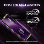 FN950 1TB NVMe SSD M.2 2280 PCIe Gen4x4, Up to 5000MB/s, Internal Solid State Drive, Configure SLC Cache, Storage and Memory Expansion for PS5 Laptop Desktop