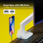 ARES WING Single Monitor Mount with USB A/C, Heavy Duty Monitor Arm for 17 to 49 inch Ultrawide Screen, Holds 44 lbs, Adjustable Gas Spring Arm Desk Mount with Clamp and Grommet Base, White