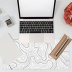 Desk Mat,White Topographic Contour Map Desk Pad,Topographic Contour Large Gaming Mouse Pad for Desk,Extended Big Computer Keyboard Mouse Pad with Non-Slip Base and Stitched Edge,35.4"x15.7"
