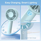 Portable Handheld Fan, USB Personal Fan Rechargeable Battery Operated 10H Working Cooling Time Mini Small Design with Base for Desktop/Travel/Outdoor/Vacation/Concerts/Lash Makeup-Blue