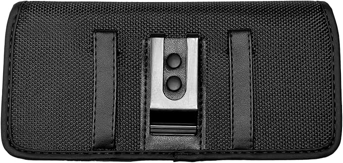 Nylon Cell Phone Holster for Cricket Vision Plus, Icon 2, Influence, Google Pixel 5a, 6, 6a, LG Harmony 4 G7 G8 K40 K22 - Horizontal Case Canvas Waist Carrying Pouch with Belt Clip/Loops, Black