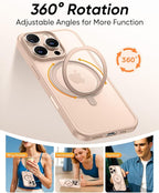 MAGIC JOHN 360° Rotatable Magnetic Invisible Stand for iPhone 16 Pro Case [Camera Control Button] [Compatible with MagSafe] 16FT Shockproof for iPhone 16 Pro Case with Kickstand, Rose Gold