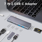 USB C Hub, USB C Adapter, 7 in 2 USB-C Hub for MacBook with Thunderbolt 4, 4K HDMI, Type C, 2 USB A, SD/TF Card Reader, Compatible with MacBook Pro 2016-2024, MacBook Air 2018-2025 (Silver)