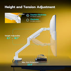 ARES WING Single Monitor Mount with USB A/C, Heavy Duty Monitor Arm for 17 to 49 inch Ultrawide Screen, Holds 44 lbs, Adjustable Gas Spring Arm Desk Mount with Clamp and Grommet Base, White
