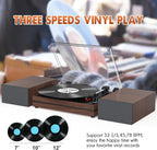 Vintage Record Player for Vinyl with Dual Separate Stereo Speakers Turntable BT Wireless Input Playback Belt Drive 3 Speed 3 Size Playback Record Player Support AUX Headphone Input RCA Out Auto Stop