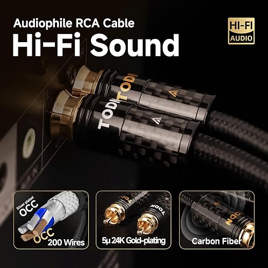 TODN Audiophile RCA Cables 3ft HiFi RCA Audio Cable Male to Male with Sliver-Plated O-C-C Core for Home Stereo System (3 ft/1m, 1 Pair)