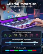 SIBEITU Keyboard Case for iPad Pro 13 Inch (M5 2025 / M4 2024), 360 Rotatable iPad Pro 13 Clear Cover with Multi-Touch Trackpad, 7-Color Backlight & 3 Brightness, High-Tech Visible PCB Design, Purple