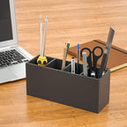 NIUBEE Acrylic Pen Holder 4 Compartments, Black Pencil Organizer Cup for Countertop Desk Accessory Storage (Black)