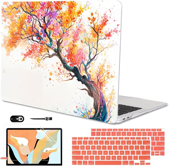Compatible with MacBook Air 13 inch Case M1 A2337 A2179 A1932 2021 2020 2019 2018 Release with Retina Display & Touch ID, Crystal Pattern Plastic Hard Shell Case Cover, Phoenix Tree Flowers