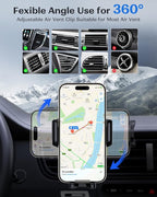 KPON Wireless Charger for Car, Car Phone Holder Charger Mount Qi Certified Auto Clamping 15W Fast Charging for Dashboard Air Vent Windshield Mount for Samsung Galaxy/iPhone 16 15 14 13 12 /Google/LG