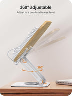 Book Stand for Reading, 360° Adjustable Book Holder, Foldable Book Holder Stand, Cookbook Stand, Textbook Stand, Bible Stand, Hands Rree Book Stand, Laptop Stand, Tablet Stand