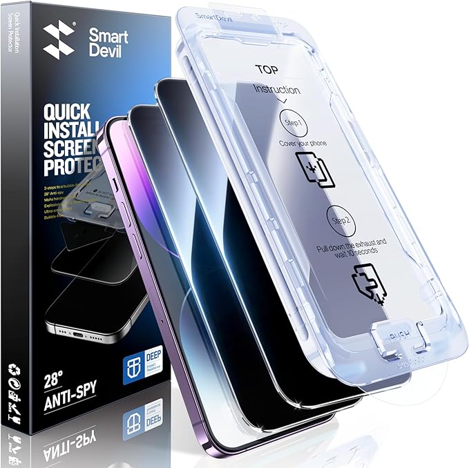 SMARTDEVIL 2PACK Privacy Screen Protector for iPhone 14 Pro Max 6.7inch Shatterproof Tempered Glass [True 28°Anti Spy] [9H Hardness] [Auto Dust-Elimination Install], [Bubble Free]