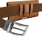 Holster for iPhone 16 16e Pro 15 14 13 12 11 10 XR Xs X, Samsung Galaxy S25 S24 S23 5G - Cell Phone Belt Holder Case with Clip - ID Card Magnetic Pouch - Brown