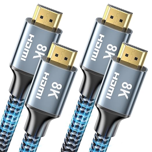 8K HDMI Cable 15 ft 2Pack, 48Gbps High Speed HDMI 2.1 Cable, Braided HDMI Cable 2.1 8K 60Hz 4K 120Hz Support for HDR eARC HDCP 2.2/2.3, HDMI Cord Compatible with HDTV, Laptop, Monitor, PC
