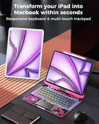 SIEBITU Clear Wireless Keyboard Case for iPad Air 13-inch (M3 2025/M2 2024) & iPad Pro 12.9-inch 6th 5th 4th 3rd Gen with Pencil Holder, Multi-Touch Trackpad & 7-Color Backlit, 360°Rotating, Pink