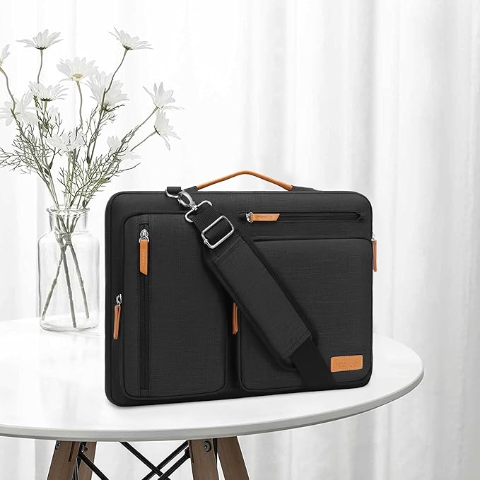 MOSISO 360 Protective Laptop Shoulder Bag,15 inch Computer Bag Compatible with MacBook Air M4 M3 M2/Pro A1990 A1707, Dell XPS Plus,Side Open Messenger Bag with 4 Zipper Pockets&Handle, Black