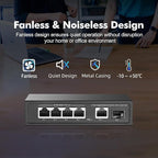 YuLinca 6 Port Mini Gigabit PoE Switch with 4 PoE+ Port, 1 Gigaibt RJ45 Uplink, 1 Gigabit SFP, IEEE802.3af/at, Max 65W, Metal Fanless Plug & Play Ethernet Switch