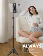 Lamicall Tablet Floor Tripod Stand - 64.9" Tablet Holder Mount with Adjustable Height for Stream/Watching with Bluetooth Remote, for iPad Pro 12.9, Mini, Air, iPhone and 4.7-13" Tablet and Cellphone