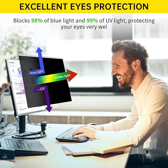 [2-Pack 24 Inch Computer Privacy Screen Filter for 16:9 Monitor, Anti-Blue Light, Anti-UV,Blue Light Blocking Removable Privacy Protector Shield Fits 23.6", 23.8", 24" Monitors