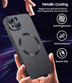 Magnetic for iPhone 15 Case [Compatible with MagSafe][Built-in Camera Lens Protector] Slim Soft Silicone Bumper Shockproof Metallic Shine Phone Case (Black)