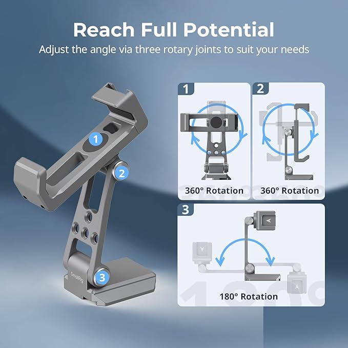 SMALLRIG Metal Phone Mount with Baseplate for Arca-Swiss,Compatible for DJI RS 4 Mini & RS 3 Mini, Cell Phone Mount Adapter Support Free Adjustment Joints, Phone Tripod Mount for iPhone 16 15-5338
