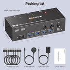 KVM Switch 3 Monitors 3 Computers 8K@60Hz 4K@144Hz, HDMI Dispalyport Triple Monitor KVM Switches with 4 USB3.0 Port for USB Devices, Support Extended/Mirror Mode, Wired Controller and USB3.0 Cables