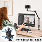 Overhead Camera Mount for Desk, 30.9" Foldable Camera Desk Mount Stand with 1/4" Screws, 360° Rotation 3-Sections Tabletop Holder with C-Clamp for DSLR, Digicam, Webcam, Mini Projector, Microphone