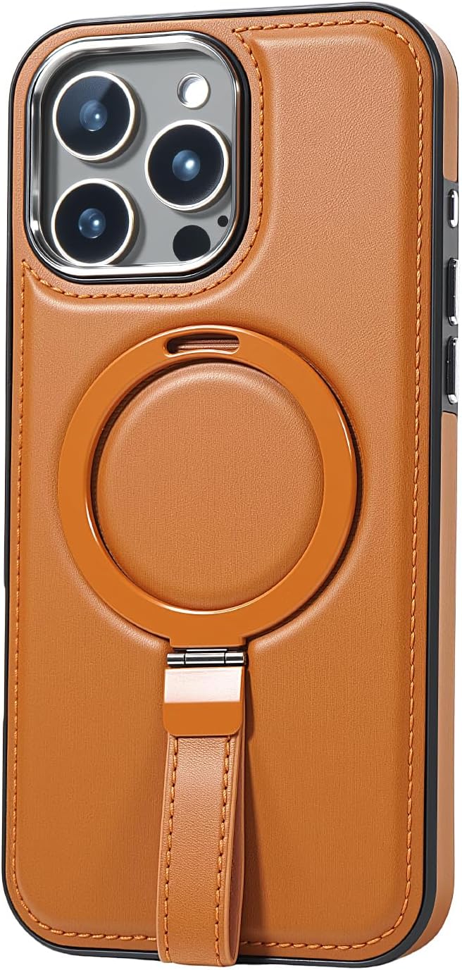 Leather Case, Suitable for iPhone 16 Case, Invisible Magnetic Design, Equipped with a Lanyard and Foldable Stand, Black, Yellow and red (Red, iPhone 16)