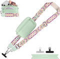 Clip and Go Strap for Phone with Wallet Crossbody, Adjustable Phone Lanyard with Detachable RFID Wristlet Wallet, Pattern Strap, Green (M)