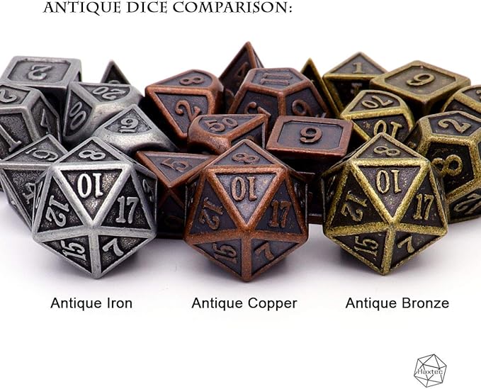 Haxtec Antique Copper Metal DND Dice Set 7 Die Polyhedral D&D Dice Compatible with Dungeons and Dragons Gift TTRPG