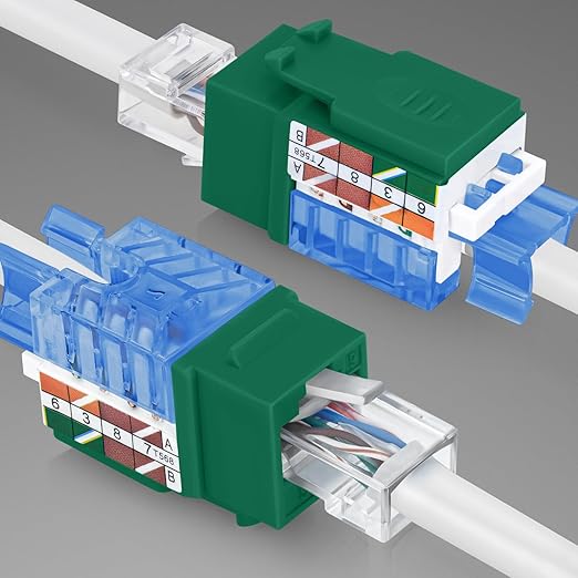 Everest 45° Angled RJ45 Cat5e Keystone Jacks 10-Pack in Green - Slim Profile Female RJ45 Connectors - Cat 5e Keystone Jack - Compatible with 45° Angled Speed Termination Tool - 45Term (B0BL3GS7ZY)