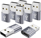USB to USBC Adapter 8 Pack,USB A to C Adapter,USBC Female to USBA Male OTG Connector,C Cable Converter for iPhone,iWatch,Car Play,USB Charger,Grey