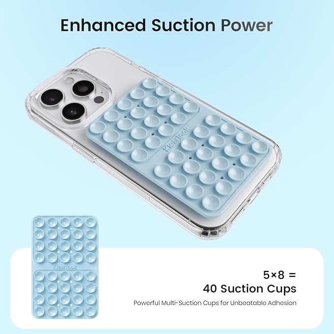 2PCS Silicone Suction Cup Phone Case Mount Double Sided, Hands-Free Phone Accessories Holder for Selfies and Videos, Silicon Sticky Phone Grip for iPhone and Android Light Pink&Light Blue