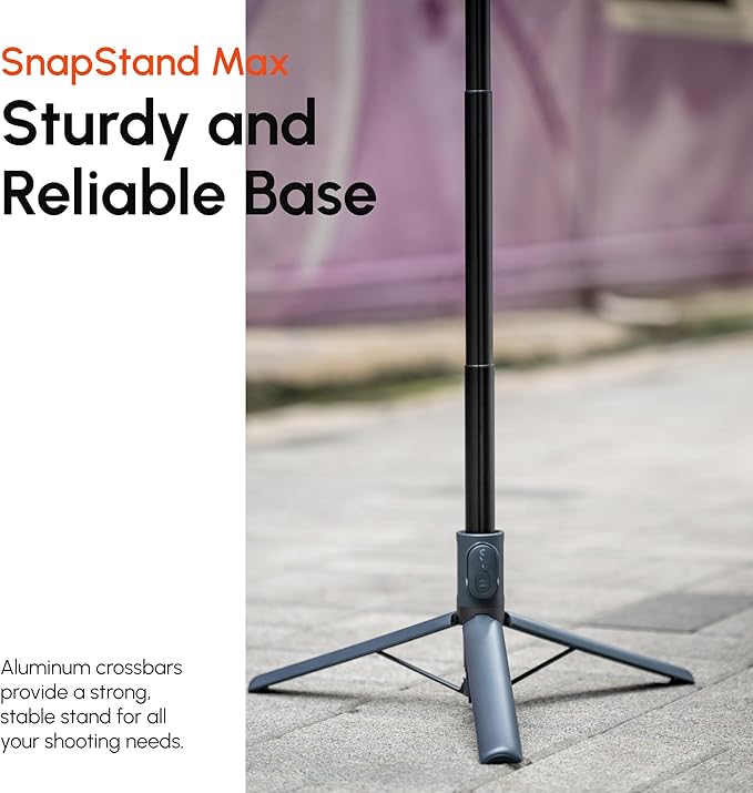 ShiftCam SnapStand Max – Magnetic Selfie Stick & Tripod – Compact, Foldable & Extendable with Tilt Head and Magnetic Bluetooth Remote (Stone, SnapStand Max)