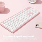 LeadsaiL Pink Wireless Keyboard, 2.4GHz Full-Sized Ergonomic Computer Keyboard, Cordless Noiseless Keyboard,12 FN Shortcuts for Windows MacOS Laptop Computer
