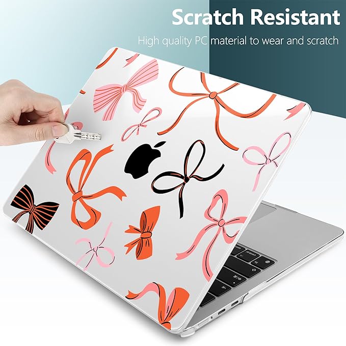 TWOLSKOO Compatible with M4 MacBook Air 15 inch Case 2025-2023 Released Model M4 A3241 M3 A3114 M2 A2941, Plastic Hard Shell & Screen Protector & Keyboard Cover & Type C Adapter, Red Bows