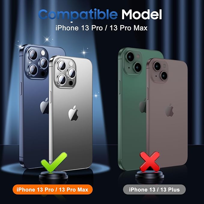 UniqueMe 3 Packs Compatible for iPhone 13 Pro Max/iPhone 13 Pro Camera Lens Protector Acrylic [Not Glass],[Case Friendly][Scratch-Resistant][Night Shooting Mode]-Glitter Silver