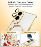 Slim Thin for Samsung Galaxy S25 Edge Case, Compatible with MagSafe, Built-in Camera Lens Protector, Shockproof Protective Phone Case, Soft Electroplated Clear Cover, Gold