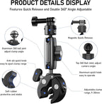 TELESIN° S2 Quick Release Clamp Bike Mount Motorcycle Handlebar Holder, Roll Bar Tube Clip Mounting Accessories for GoPro13 12 11 10 9 8 7 Go Pro Max Insta360 X3 X4 X5 Ace Pro DJI Action 3 4 Pocket 3