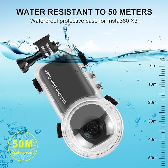 PULUZ 50m/164ft Invisible Dive Case for Insta360 X3 Underwater Waterproof Housing Cover Protective PC Sealed Shell Photography Housings with Bracket Camera Insta 360 X3 Accessories