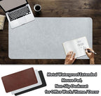 Leather Desk pad for Computer and laptops, Ideal for Gaming and Office use, Large Mouse pad and Keyboard mat,Desk mat for Man. A complimentary Wrist pad and Phone Stand.(Gray-White, 17.7" x 39.37)