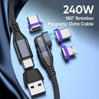240W Magnetic Charging Cable ，180°Rotating USBC to USB C Magnetic Data Cable ，Micro USB Magnetic Phone Fast Charger Cable Data Transfer for Laptop/Tablet/Smart Phone (6ft)