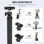 NEEWER Camera Tripod with Remote, Mini Flexible Vlog Phone Tripod Stand with Action Camera Mount Adapter, Hidden Phone Holder & Cold Shoe Compatible with iPhone Hero13 12 11 10 9, Max Load 4.4lb, TP34