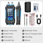 11 In 1 Network Cable Tester with 60000 Digit Multimeter 7 Wavelengths OPM 10Km/10mW VFL 600M Measurable Length 100 Records Tool Kit for CAT5 CAT6 Telephone Ethernet RJ11 RJ45 PoE Wire Tracer NCV,Blue