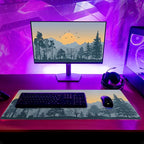 Mountain Gaming Mouse Pad 31.5x11.8 Inch Forest Large Mousepad Extended Grey Mousepad Gaming Non-Slip Rubber Base Stitched Edges Keyboard Mouse Mat Desk Pad for Office Home and Game