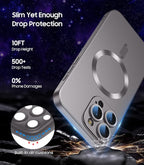 Magnetic for iPhone 16 Pro Max Case [Compatible with MagSafe][Built-in Camera Lens Protector] Slim Soft Silicone Bumper Shockproof Metallic Phone Shell (Titanium Gray)